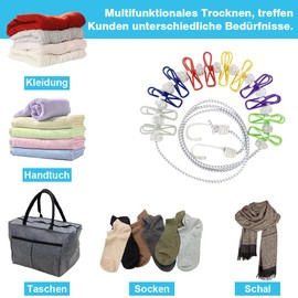 Elastic Travel Washing Line, Pack of 2 Portable Washing Line with 24 Clothes Pegs, Outdoor Washing Line, Clothes Pegs, Camping for Travel, Holiday, Outdoor, Camping, Dorm (Colourful)