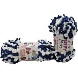 300 g Ilkadim Export Puffy More Knitting Wool, Finger Knitting Yarn, 2 x 150 g Finger Knit, Wool Multicoloured, Super Bulky, Loop Wool, Knitting without Needle (White Blue 6557)