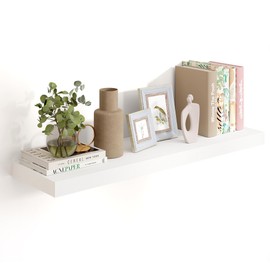 Heimlove 36 Inch White Floating Shelves for Wall 36 Inch,10.3 Inch Deep Wood Shelves with Invisible Brackets,Wall Mounted Storage & Display Shelves for Bedroom,Living Room,Kitchen,Office