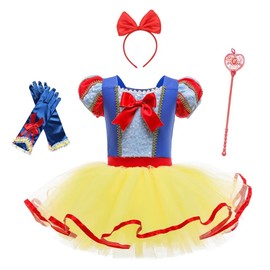 Dressy Daisy Disfraz de Bailarina Princesa Blanca Nieves para Niña, Leotardo Ballet Tutu Vestido Ropa de Danza Talla 7-8 años, Amarillo (con accesorios)