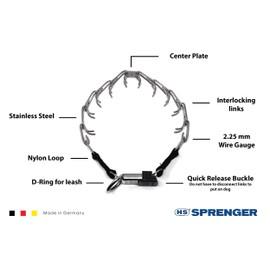 Herm Sprenger Stainless Steel Prong Dog Training Collar with Quick Release Buckle Ultra-Plus Pet Pinch Collar No-Pull Collar for Dogs Made in Germany 2.25mm x 16in Small
