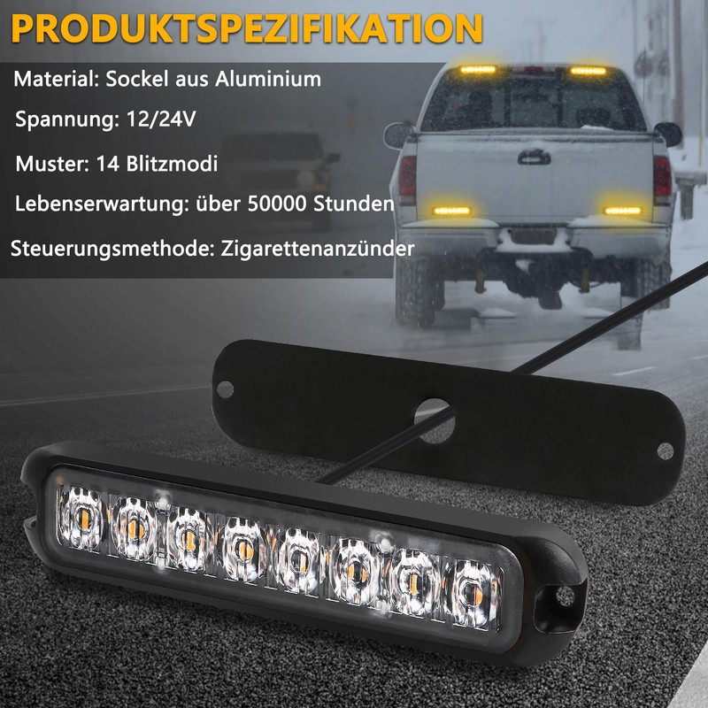 ROUTEKING 4 x 8 LED Front Flasher Emergency Flare Warning