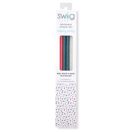 Swig Life Reusable Straws Red, White & Blue Glitter Tall Straw Set & Cleaning Brush, Each Straw is 10.25 inch Long (Fits Swig Life 20oz Tumblers, 22oz, and 32oz Tumblers)