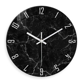 Constantplanet Marble Minimalist Wall Clock for Living Room Black Wall Clock Battery Operated 20 Inch Big Glass Wall Clock Non Ticking