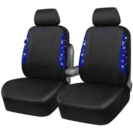 CAR PASS Oxford Bling Diamond Car Seat Covers 2 Front Interior Sets, Waterproof Shining Glitter Sparkly Crystal Universal Armrest Fit 95% Automotive Truck SUV Cute Women Girl, Black Blue Rhinestone