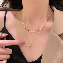 Cimenexe Bohemian Layered Disc Ball Choker Necklace Gold Ball Bead Pendant Necklace Disc Coin Collar Necklace Minimalist Coin Chain Necklace Jewelry for Women and Girls Gifts
