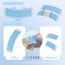 Comdian 36 PCS Waterproof Lace Tape for Hairpiece Wig Tape, Adhesive Double Sided Waterproof, Strong Hold Clear Lace Supports Toupees for Hair Extension Blue 1/2