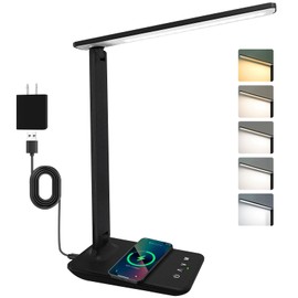 Jumoking Desk Lamp, LED Table Lamp, Dimmable Desk Lamp with 5 Colours and 5 Brightness Levels, with USB Charging Port, Eye Protection, Touch Control, for Bedroom, Reading, Offices (Black Pro)
