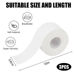 3 Rolls Zinc Oxide Tape, White Athletic Tape, 3.8cm x 10m Sports Bandage Tape, Sports Strapping Tape for Climbing,Boxing, Blister Prevention