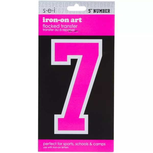 sei 5 Inch Pink Number Transfer Iron-On 7, New