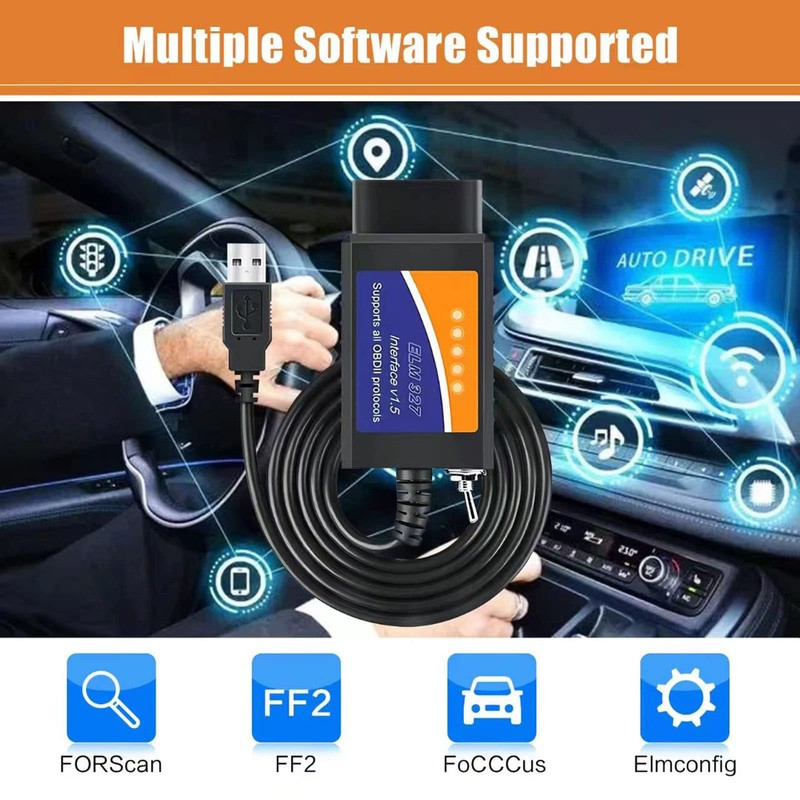 ELM327 with Switch 25k80, OBD2 USB Adapter Code Reader Vehicle