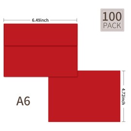 Ouzoustate 100 Packs 4x6 Envelopes, 4X6 Envelopes for Invitation, A6 Envelopes，Card Invitation Envelopes Self Seal， Wedding Birthday Envelopes，Party Baby Shower Envelopes (red)