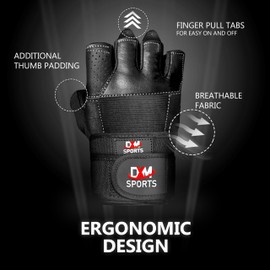 DXM SPORTS Weight Lifting Gym Workout Gloves with Wrist Wrap Support for Men & Women, Full Palm Protection Exercise Gloves for Weightlifting, Training, Fitness, Hanging, Pull ups (Black, XXX-Large)