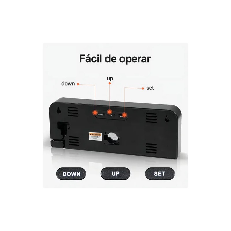 Reloj Digital Royemai Rectangular Negro con Termómetro y Alarma para