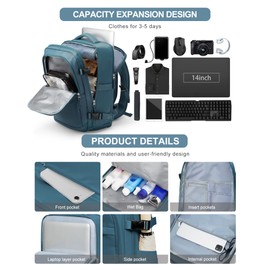 VGCUB Travel Backpack for Women Men Large Work Gym Frontier Airlines Personal Item Bag Business Airport lightweight Daypack Carry on Flight Approved Airplane Backpack Mochilas de Viaje Peacock Blue