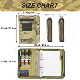 Army Military Padfolio Ring Binder with Zippered Portfolio Organizer and Tactical Notebook Cover for A5 Folder, Small OCP Binder Planner for Men, 6 Ring Binder Organizer Military Notebook Cover(Multi)
