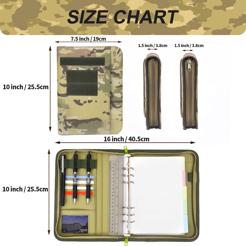 Army Military Padfolio Ring Binder with Zippered Portfolio Organizer and