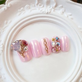 Lovely pink powder handmade nail tip - Square / 러블리 핑크파우더 수제네일팁 - 스퀘어