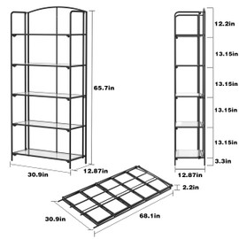 Crofy No Assembly Folding Bookshelf for Living Room, 5 Tier Black Collapsible Book Shelf for Home Office, Portable Bookcase Storage Organizer