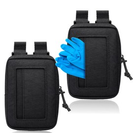 Hsei 2 Pcs Disposable Glove Pouch Easy Access, Tactical Molle Glove Pouches for Duty Belt Latex Gloves Pouch Bag for EMT First Responders 900d Nylon Gloves Holder Tactical Duty Belt Backpack, Black