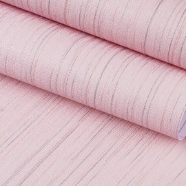 FunStick 15.8 "x240" Papel tapiz rosa pastel Papel tapiz de tela de hierba para pelar y pegar Papel de contacto rosa texturizado Papel de pared de tela de lino autoadhesivo extraíble