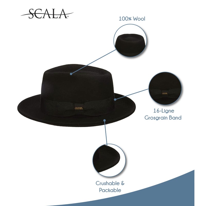 Scala Classico Men's Crushable Water Repelant Wool Felt Fedora Hat,