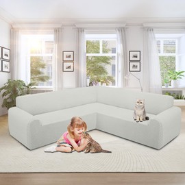 ALIECOM Stretch Corner Sectional Couch Covers L Shape Sofa Covers Washable Sectional Slipcovers U Shape Jacquard Living Room Pet Dogs Furniture Protector with Elastic Bottom (Light Grey, X-Large)
