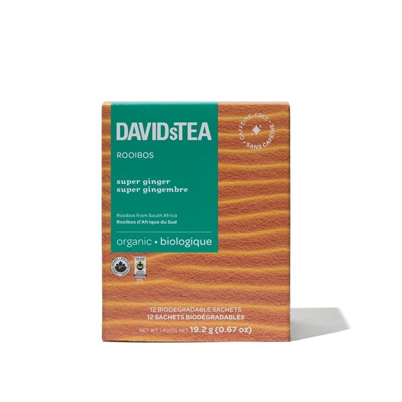 DAVIDsTEA Organic Super Ginger Tea, caffeine-free, 12 tea bags