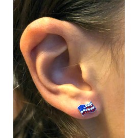 American Flag 925 Sterling Silver Crystal Stud Earrings, Dainty Patriotic Jewelry