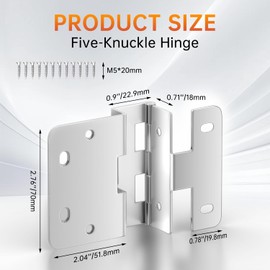 6-Pack 5-Knuckle Hinge - 3/4" Door Thickness, 270° Full Rotation Stainless Steel Institutional Hinge, Commercial Grade for Hospitals, Schools, Offices & Heavy-Duty Use（Silver