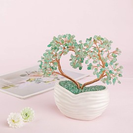 GEHECRST Green Aventurine Tree Healing Crystals Heart Money Tree Reiki Gemstones Quartz Bonsai Trees Feng Shui Crystal Ornament for Home Desk Yoga Decor Healing Crystal Gifts for Mom
