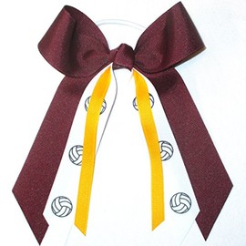 Sublimation Specialties Volleyball Hair Bow - Made in The USA, White Pony Band, (Maroon/Gold)