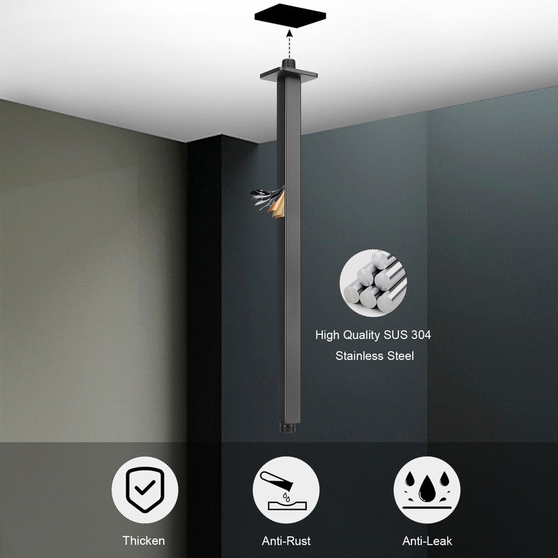 HarJue Ceiling Mounted Shower Arm, Rain Shower Square Extension Arm