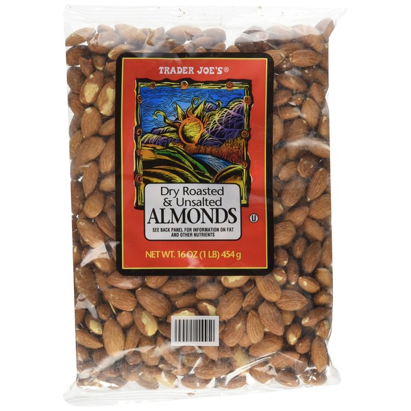 Trader Joe's Dry Roasted & Unsalted Almonds, 16 Ounce