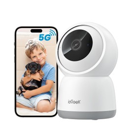 ieGeek 2K Indoor Home Security Camera with 2.4G/5GHz, 4X Zoom, WiFi Smart Pet Camera with App, Plug-In Night Vision, 360° PTZ, Automatic Tracking, Two-way Talk, Memory/Cloud Storage, Work with Alexa