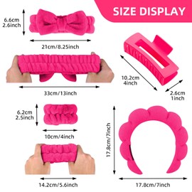 Tiny Chou 5pcs Spa Headband and Wrist Bands Set for Washing Face, Terry Cloth Puffy Makeup Facial Skincare Headbands for Women, Soft Hair Face Wash Accessories, Plum