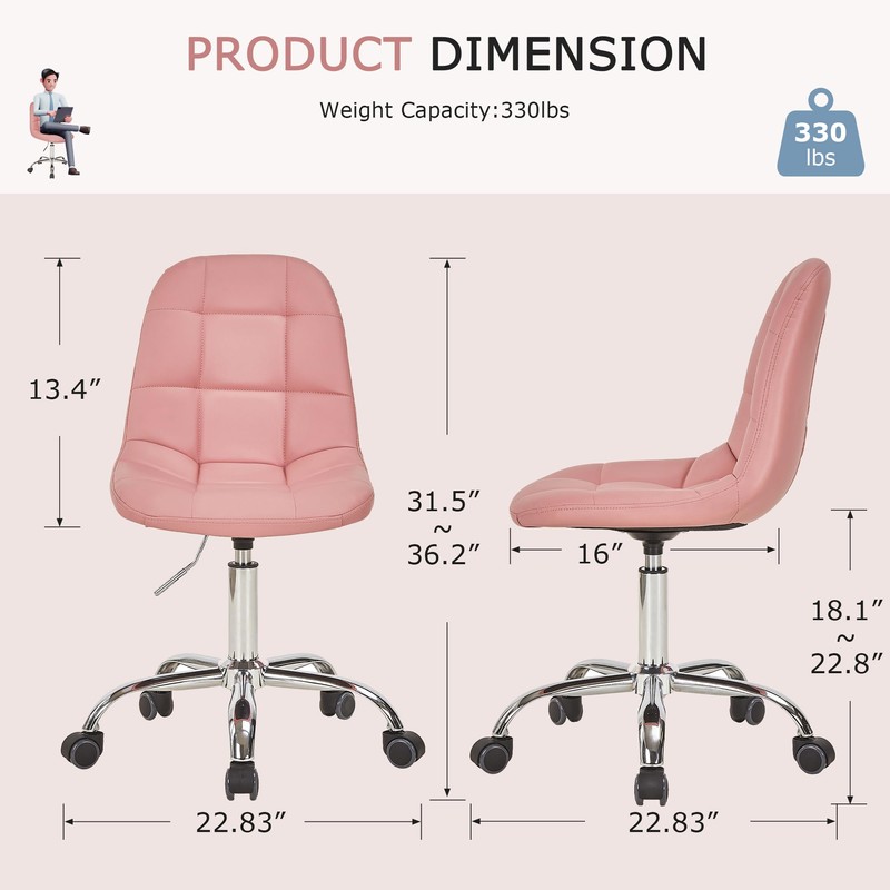 VECELO Armless Vanity Chair, PU Leather Height Adjustable Makeup Chair