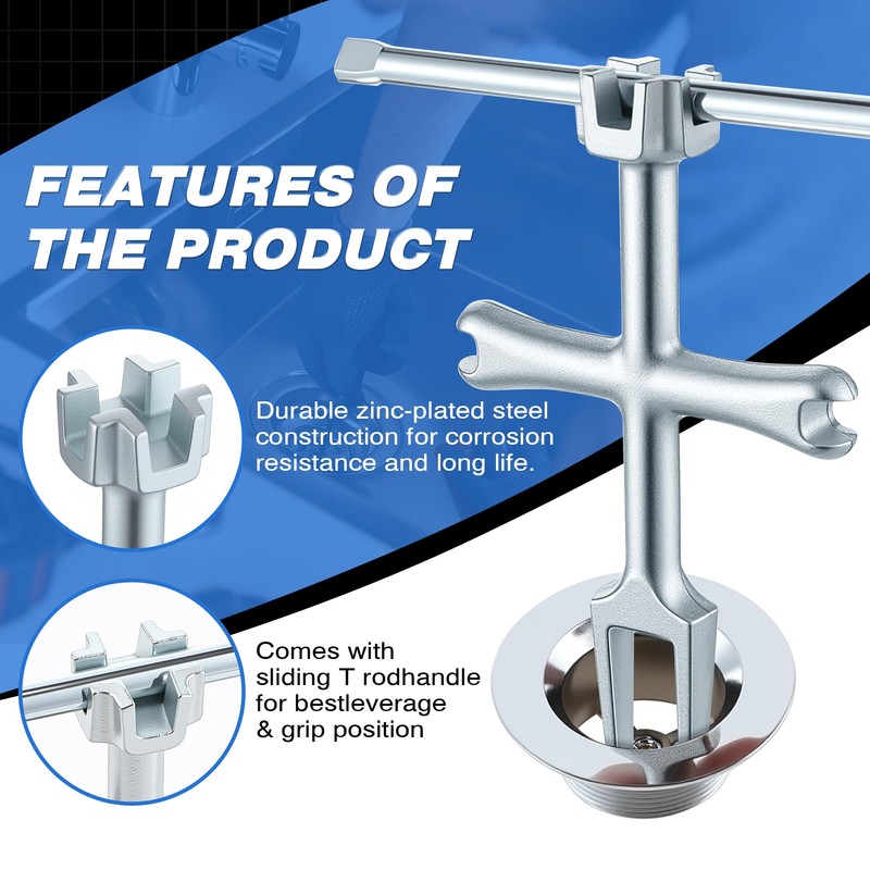Enhon 4 Sided Drain Strainer Wrench with Sliding Handle for