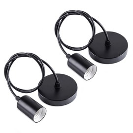 Sevenpers Pendant Light Fitting, E27 Metal Ceiling Rose Pendant Light Fixtures with Lamp Holder, Black Industrial Style Ceiling Pendant Fitting Set, 2 Pack（Does not Match lampshade）