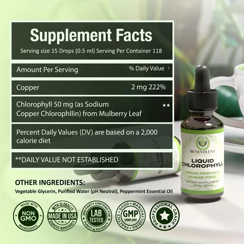 Benevolent Chlorophyll Liquid Drops 4 Month Supply Liquid Chlorophyll Supplement