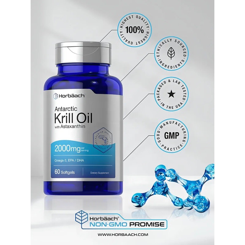 Aceite De Krill 2000mg(60 Cápsulas) Omega 3 Horbaach Sabor Sin