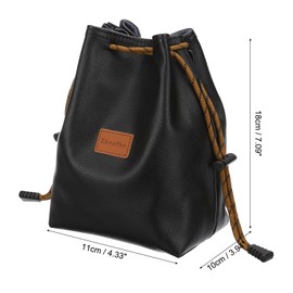 PATIKIL Camera Lens Pouch, S Size Drawstring Lens Case PU Waterproof Camera Lens Handbag Camera Bag with Adjustable Shoulder Strap for DSLR Camera Lens, Black