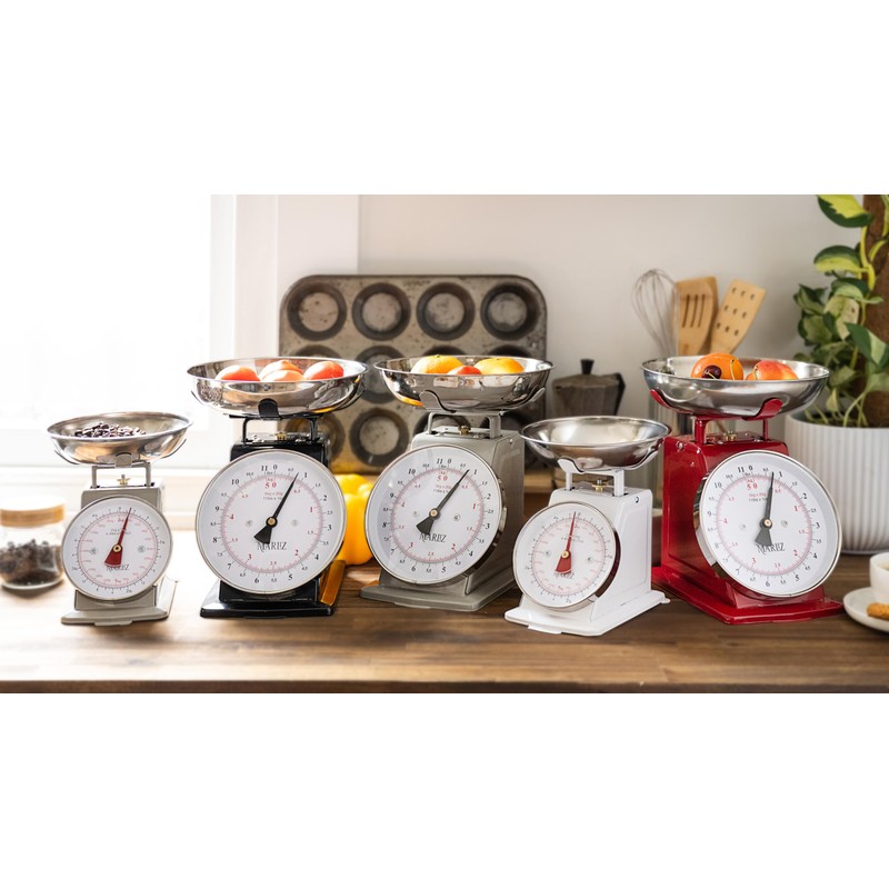 MARLIZ Small Retro Kitchen Scale 4.4Lb/2Kg with 2 Bowls White