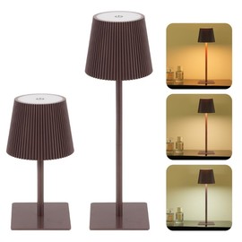 LUTEC 2 Pack Cordless Table Lamp,6000mAh Rechargeable Battery Operated Desk Lamp,Two Adjustable Heights,Waterproof, Touch Control & 3 Color Stepless Dimming for Restaurant/Bedroom/Bars/Outdoor (Brown)