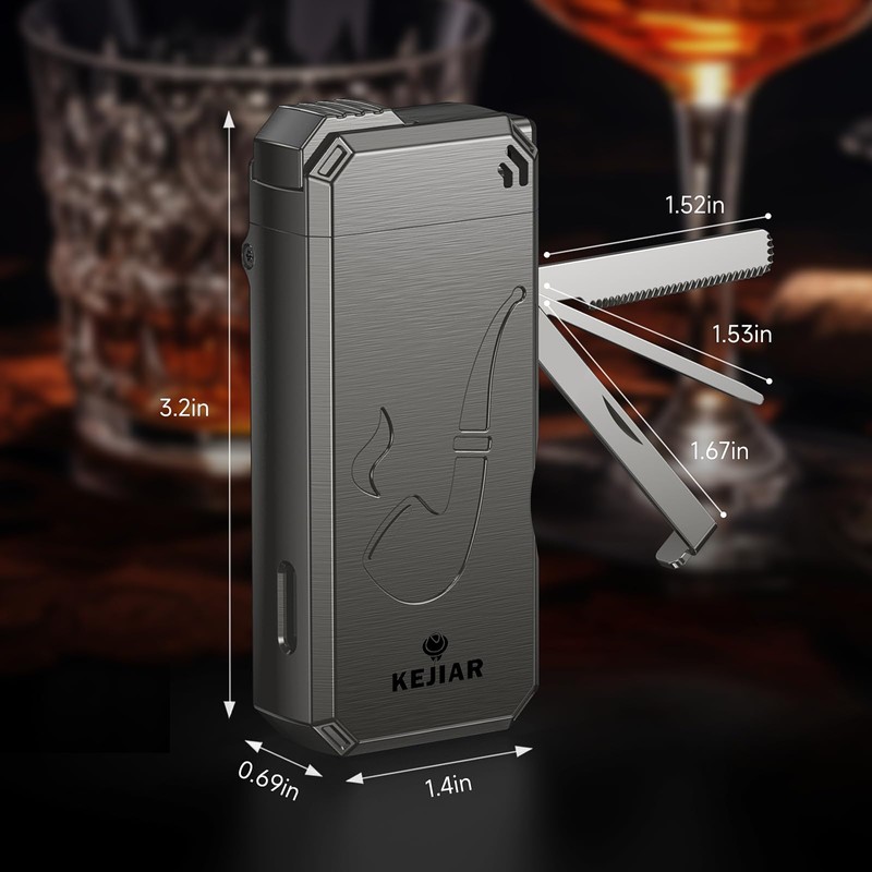 KEJIAR Pipe Lighter ，4 in 1 Soft Flame Lighter with