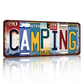 Vintage License Plate Wall Decor Camping Tin Sign for Home Office Garage Bar Restaurant Living Room Garden Yard 12 x 6 Inches (25103)