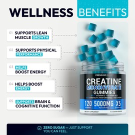 Sugar Free Creatine Monohydrate Gummies 5g Per Serving - 120 Monohydrate Creatine Gummies Advanced Complex with Vitamin C + Vitamin B12 for Muscle Strength, Energy Boost, Pre-Workout Gummy