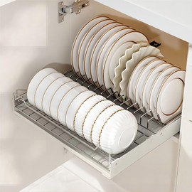 ZHOHO TANT Pull out Cabinet Organizer Fixed with Adhesive Nano Film, Slide out Dish Drying Rack for Kitchen Cabinets, Pull Out Drawer for Kitchen Under Sink Organizer