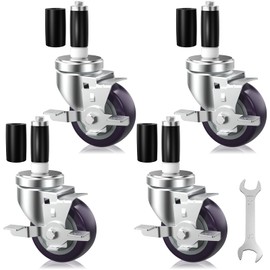 OK5STAR 3 Inch Expanding Stem Caster Wheels Set of 4 for Table Legs, Stainless Table Casters All with Brake Fit 7/8",1" and 1-1/8" Inner Diameter Tube Leg Adapter Caster