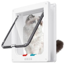 FAREVER Extra Large Cat Door, Pet Door for Dog or Cat, 4 Switch Modes Locking Cat Door Interior Door Suitable for Window and Wall (White)